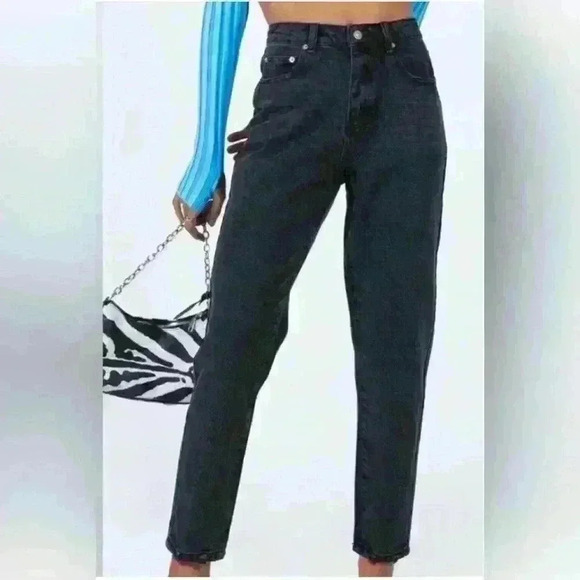 Princess Polly Zaiden Straight Leg High Waisted Jeans Washed Black Cotton size6 - Picture 2 of 11